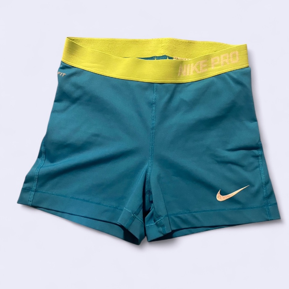 Nike Pro Shorts Teal with Yellow Waistband Size Medium